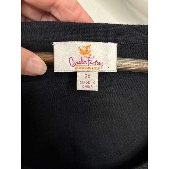 Quacker Factory Button Front Cardigan & matching Short Sleeve Shell Black 2X - Picture 4 of 11